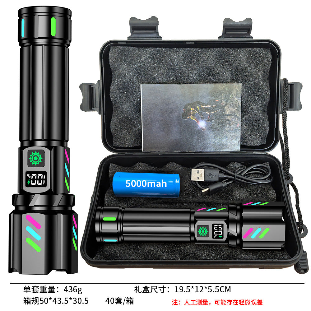 Cross-border multi-function flashlight outdoor strong light exploding laser cannon zoom digital display charging 20 watts white laser flashlight