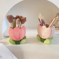 Tulip flower makeup brush holder office pen holder - trendy ins style bedroom decor desktop organizer