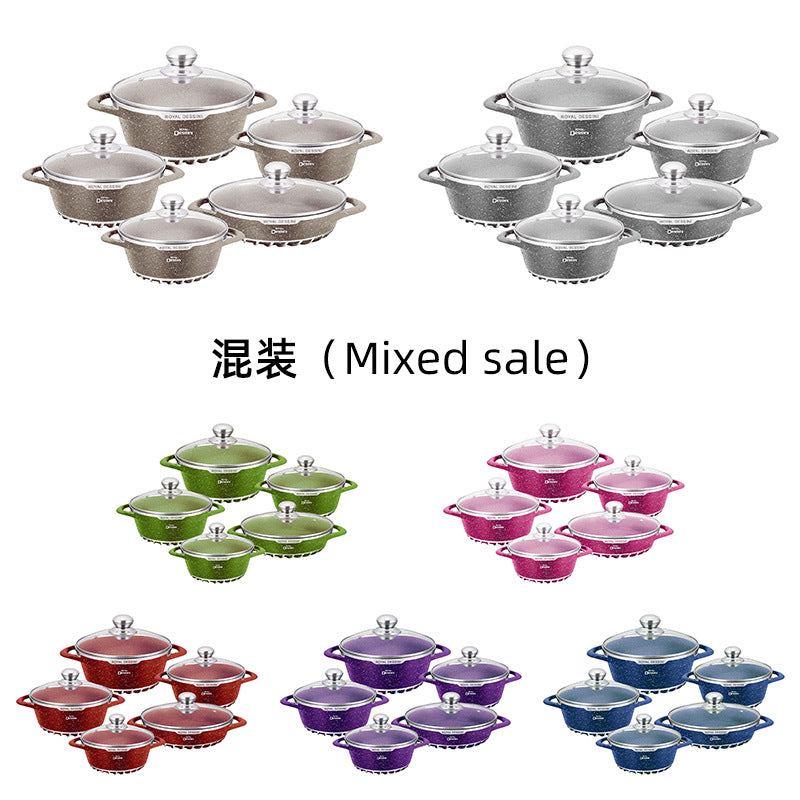 Personalized royal dessini10pcs pointed ear medical stone non-stick aluminum pot soup pot frying pan for home kitchen appliances