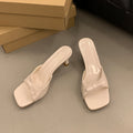 French high-heeled slippers for women, 2025 new summer collection, square toe stiletto heel thong sandals with bow detail, versatile and chic
