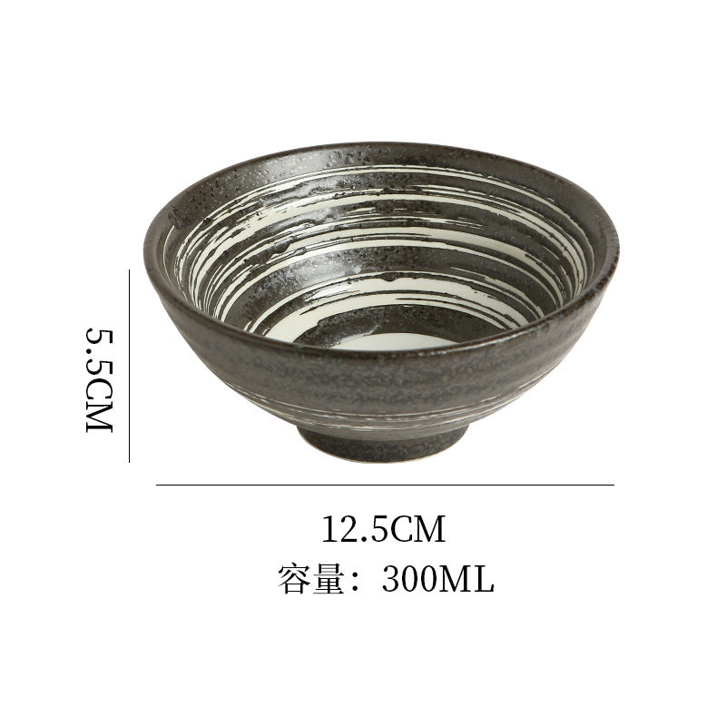 Japanese-style retro ceramic rice bowl - underglaze decoration, high-value design - suitable for restaurants, hotels, home use, and business settings - also ideal as a ceramic dessert bowl