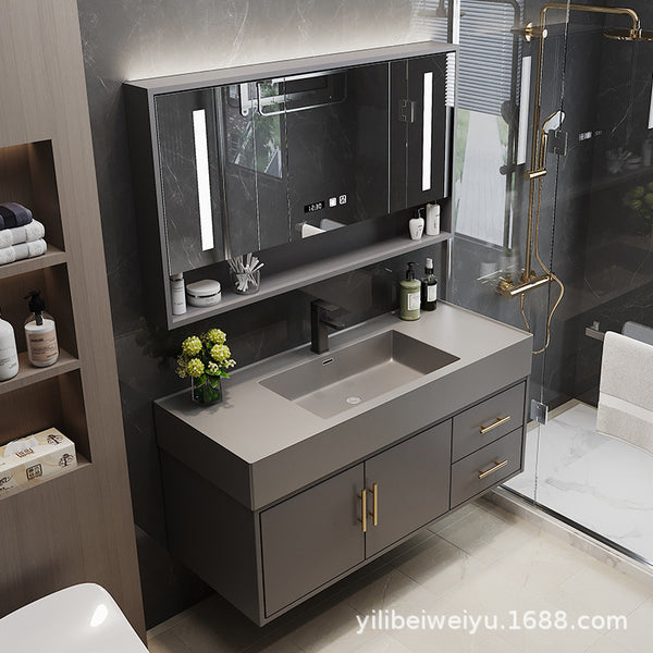 [Customized] Bathroom cabinet combination is simple, modern solid wood integrated face wash basin, bathroom wash smart mirror