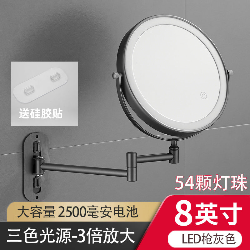 Wholesale cosmetic mirror led non-punching wall hanging folding lamp mirror hotel bathroom telescopic double-sided cosmetic mirror