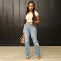 Amazon hot-selling stretch denim jeans: trendy high-waisted wide-leg jeans with distressed wash and whiskering for women