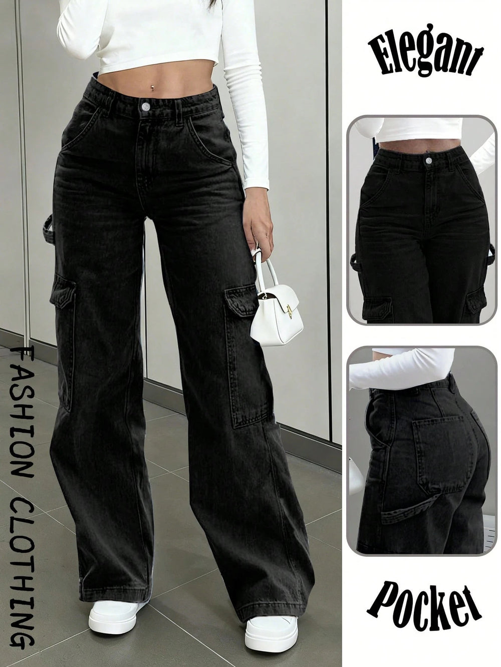 High-waisted, multi-pocket, wide-leg cargo jeans for women. slimming, with a flattering drape. these versatile, floor-sweeping straight-leg pants are the new must-have for summer
