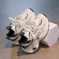 Kids' white sneakers: new autumn  collection for boys and girls. lightweight, soft-soled, trendy chunky sneakers with breathable mesh upper