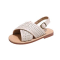 Vancahao girls' retro criss-cross woven sandals -  summer new arrivals - soft sole casual beach shoes for kids - cross-border e-commerce