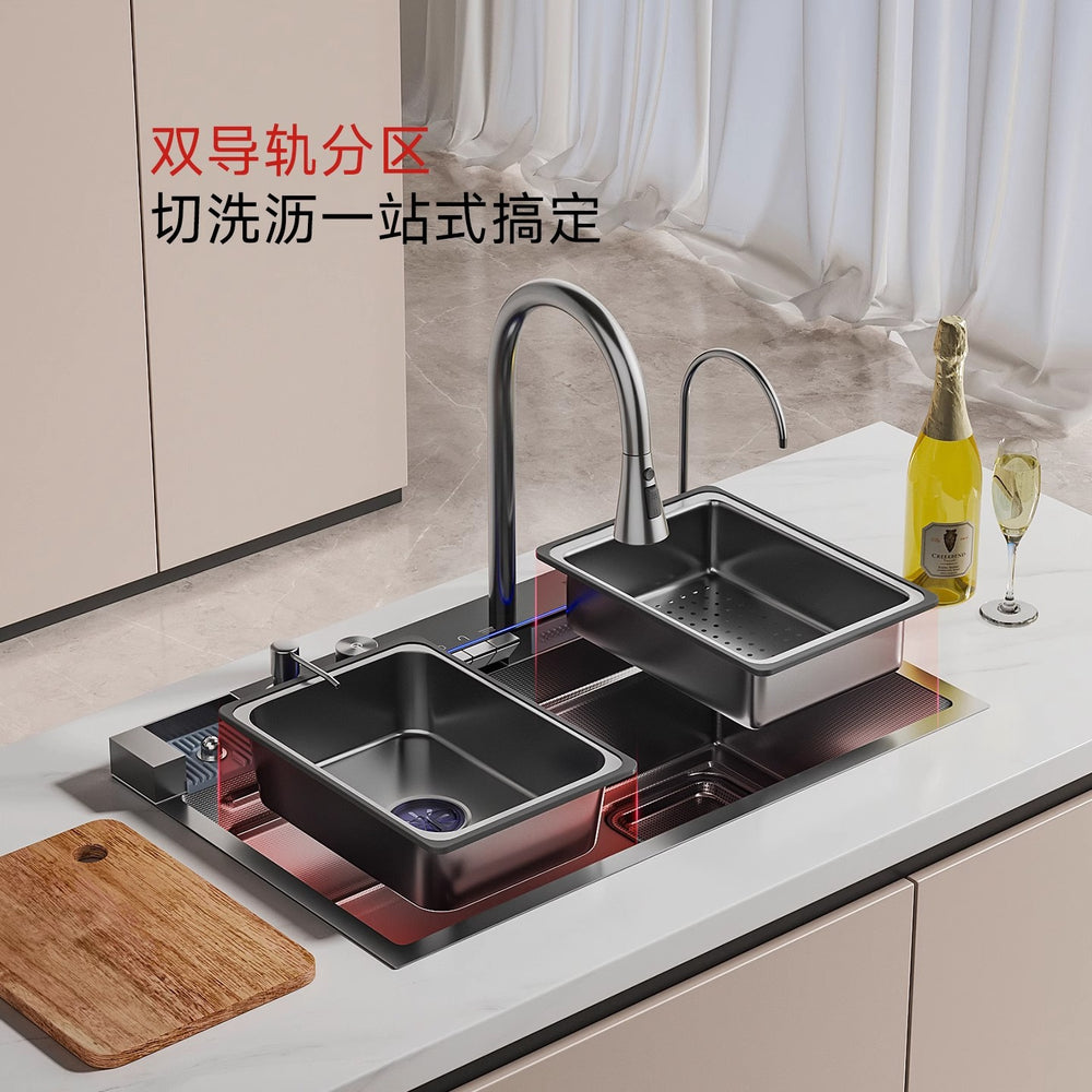 Extra thick 5.0 whale rain dance waterfall 304 kitchen honeycomb sink single slot digital display thickened stainless steel vegetable basin