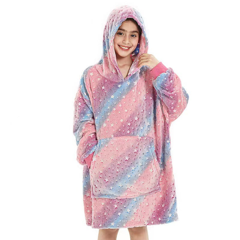 glow-in-the-dark pajamas, lazy person's light-up hooded pajamas, fluorescent robe, double-sided fleece warm loungewear