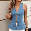 European and american cross-border e-commerce women's apparel:  independent store, washed summer leopard print sleeveless fashion tie-up vest tank top