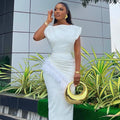 European and american cross-border women's fashion:  summer new arrival - stylish short-sleeve solid color ruched hem slim-fit midi dress