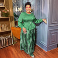african women's plus size embroidered & beaded dress -  chic commute two-piece pleated skirt set