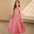 fashion style girl dress chiffon off-shoulder sense of design long skirt new arrivalgirl dress custom style
