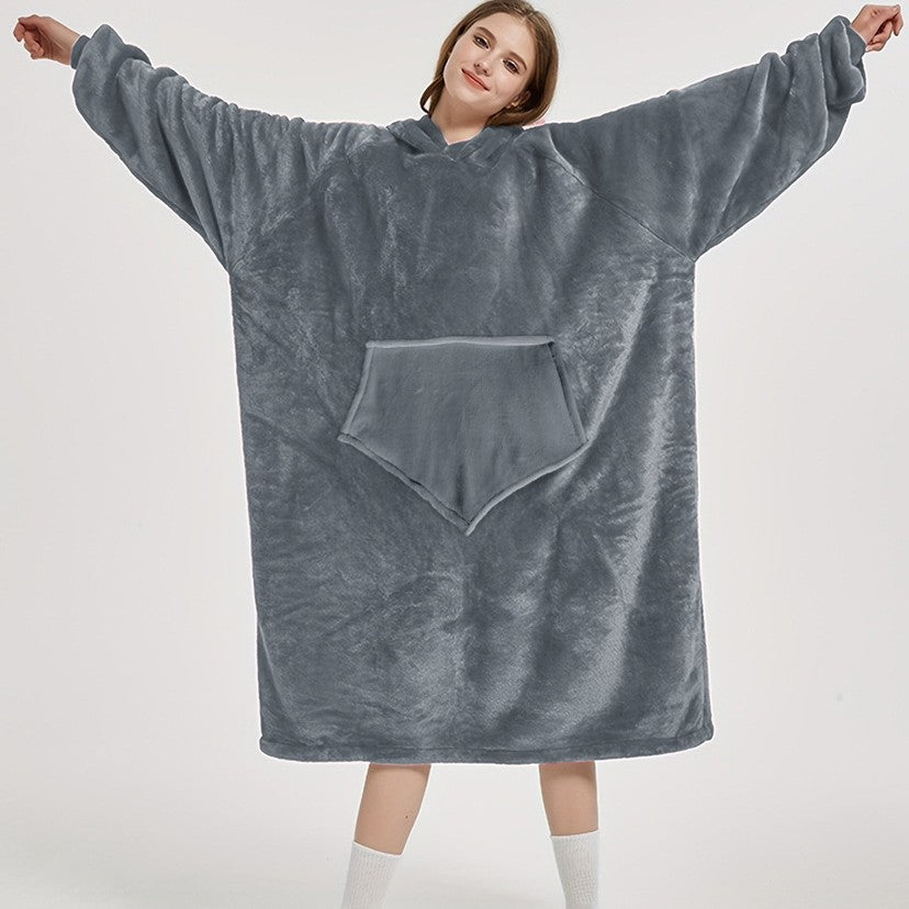 New women's pullover pajamas - warm, fleece-lined, hooded loungewear - tv factory direct, longline cold weather protection