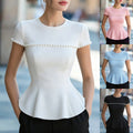 european and american style women's summer new arrival: round neck beaded short sleeve top