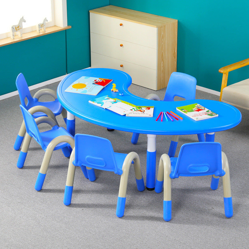 Children's table and chair set Kindergarten table and chair Baby painting game learning desk Plastic lifting moon creative table