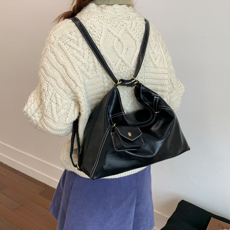 2025 korean style double shoulder crossbody multifunctional backpack women's new casual bag minimalist large capacity shoulder tote bag