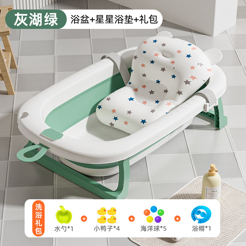 Large collapsible baby bathtub - portable baby bathtub for home use - infant and toddler bath seat - plastic newborn and children's bath supplies