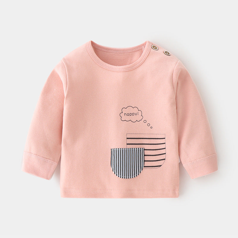 Babylon baby autumn clothes baby pure cotton home retropure cottonspring & fallintimates bottom shirt children's clothing shoulder open t-shirt