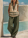 european and american cross-border independent station new v neck sleeveless vest loose pantssuitloosecasualtwo-piece set women