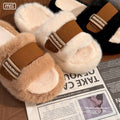 Trendy fuzzy slippers for women - 2025 autumn/winter new arrivals: french chic, sweet & cozy, plush-lined, thick-soled cotton slippers