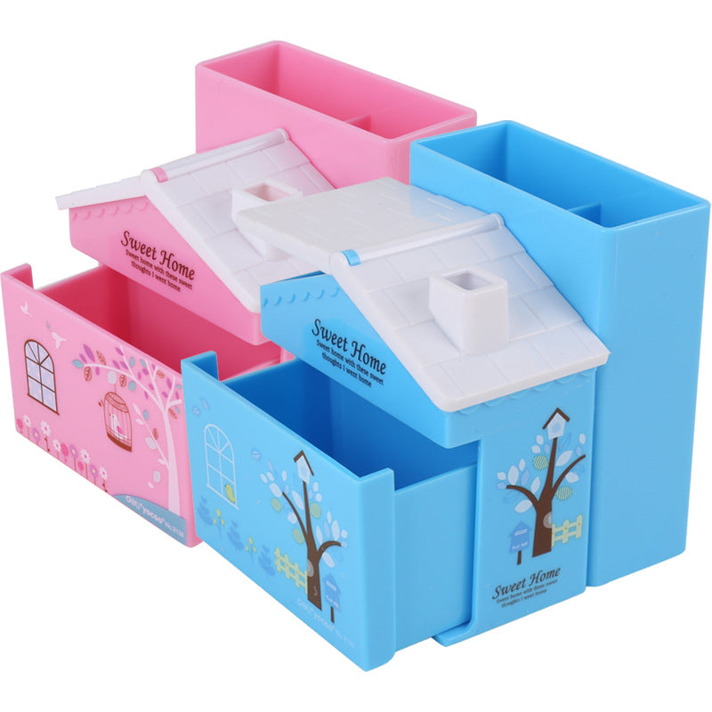 Deli Stationery Student Multi-layer Pen Holder Plastic Pen Holder Metal Grid Pen Holder Combination Storage Box Pen Insert