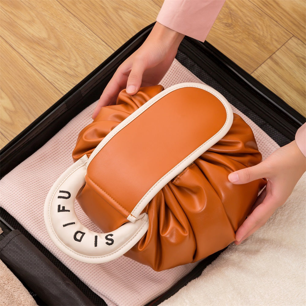 Printed Lazy Cosmetic Bag Twill Drawstring Storage Bag Large Capacity Portable Bundle Mouth Bag Travel Christmas Wash Bag