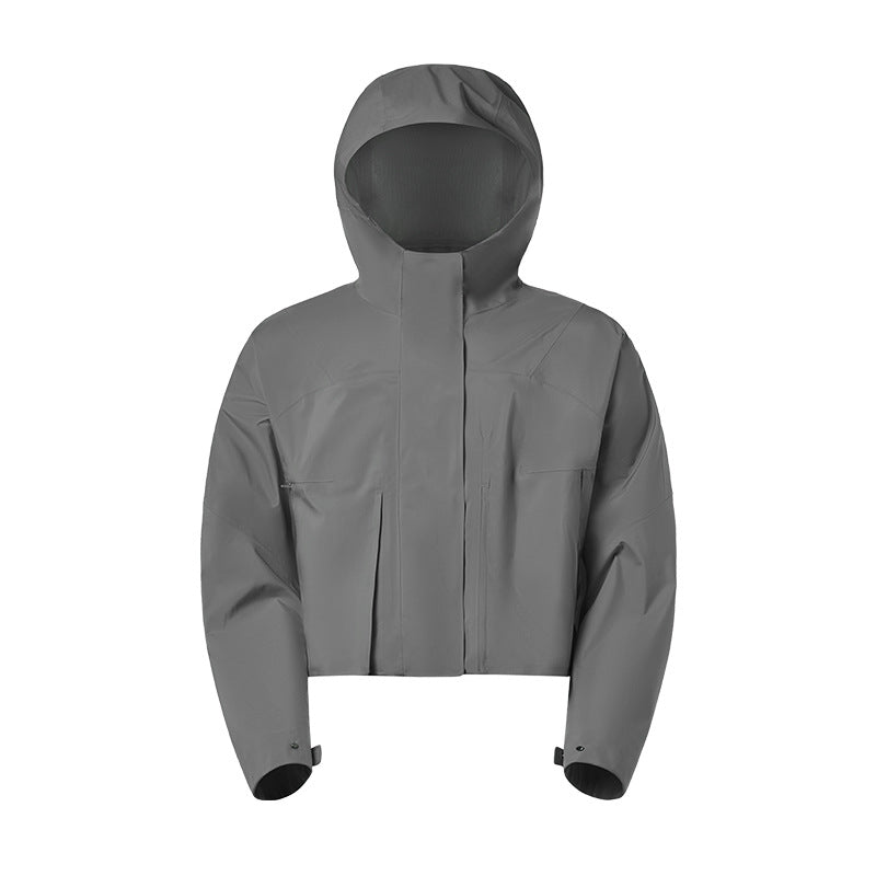 Sbs zipper waterproof windproof breathable hiking jacket women's short hooded outdoor mountaineering jacket daw013