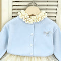 Korean style girls' fall/winter new collection: ruffle-trimmed sweater cardigan & fluffy tutu skirt two-piece set