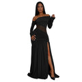 C7561 cross-border   fashion women's sexy bandeau see-through slit evening dress