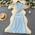 Frenchaccessible luxury celebrity heavy industry beading round neck sleeveless dress women's summer waist elegant knitting vest long skirt
