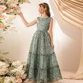 Custom girls' dresses - european & american style long gowns - lace elegant princess dresses - big & tall girls' round neck vest summer dresses - cross-border e-commerce