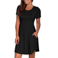european and american  women's casual crew neck printed pullover short sleeve ruched pocket dress