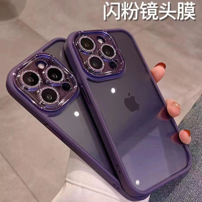 Suitable for iphone16pro electroplated glitter lens film mobile phone case wholesale apple 15 transparent acrylic protection