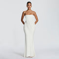 European and american cross-border women's fashion:  summer new arrival - elegant socialite solid color bandeau ruched mesh bodycon dress