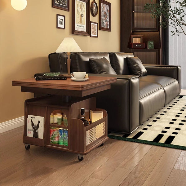 Solid wood multi-functional mobile cart coffee table tea table lifting living room folding tea table sofa dual-purpose small apartment