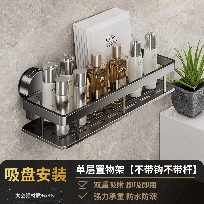 Suction cup bathroom shelf - no drilling required, wall-mounted organizer for vanity, washbasin, and toilet