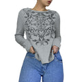 autumn new european and american fashion women's printed waffle knit crew neck pullover casual base layer top