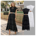 French chic high-end stand collar cutout embroidery lace trim sleeveless cinched waist slimming elegant dress