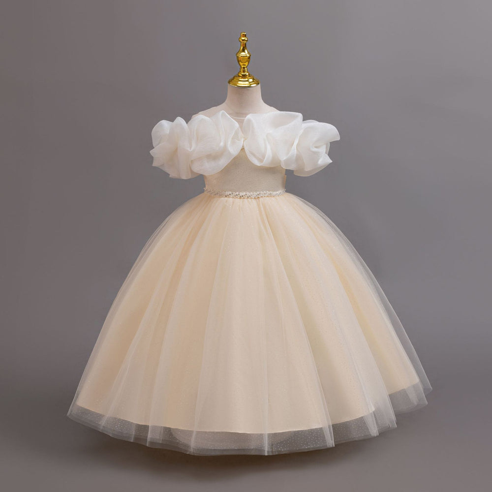 Ready-to-ship new off-the-shoulder sequin evening gown wedding dress princess dress piano performance dress for girls/kids