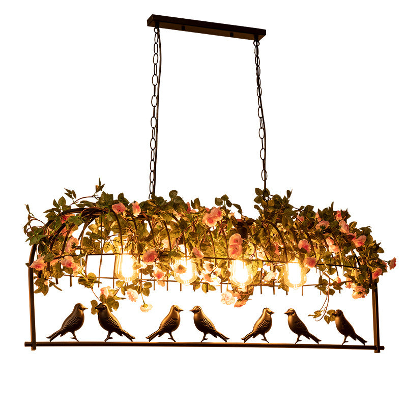 American industrial wind wrought iron bar counter plant bird cage chandelier creative personality art retro restaurant lamp green plant light