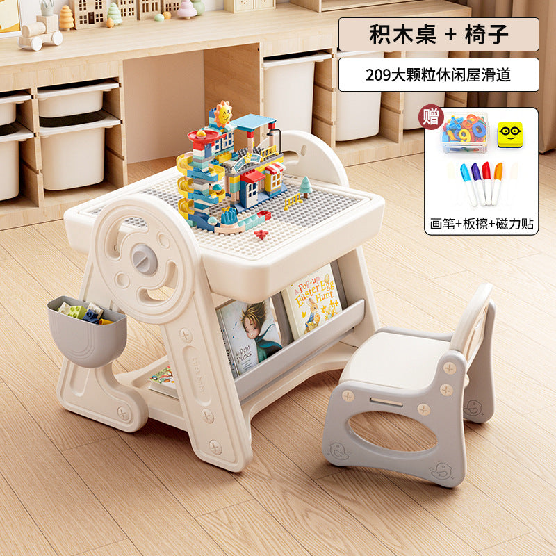 Qiao Le Bear Multifunctional building block table Children's drawing board Large particle puzzle baby toys Boys and girls game table