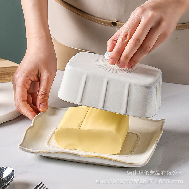 Creative ceramic butter dish european style tableware with lid butter plate dessert dish butter dish cheese box - wholesale from manufacturer