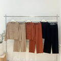 Fashionsuitfemalek-styleloose jacquard knittingsweatshirttwo-piece setcasualhigh waistslimming lookstraight-legloose pants