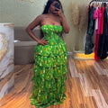 European and american cross-border women's fashion  summer new collection: fresh & chic vacation strapless printed ruffle tiered cake dress