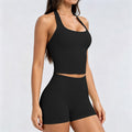 Dfyne style  women's seamless halter neck sleeveless yoga set - workout tank top and shorts set