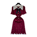 Export cross-border doll collar sweetbowsknittingdress women's summer pearl decoration waist work clothing a-line skirt