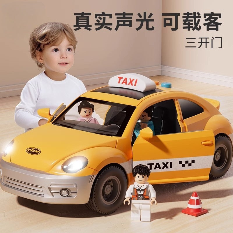 Large taxi toy for boys - inertia-powered, sound & light, educational, opening doors, car, baby birthday gift