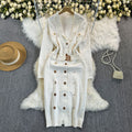 Fall and winter tweed style grids celebrity metal buttons double-breasted lapel waist silmknitting long skirt dress
