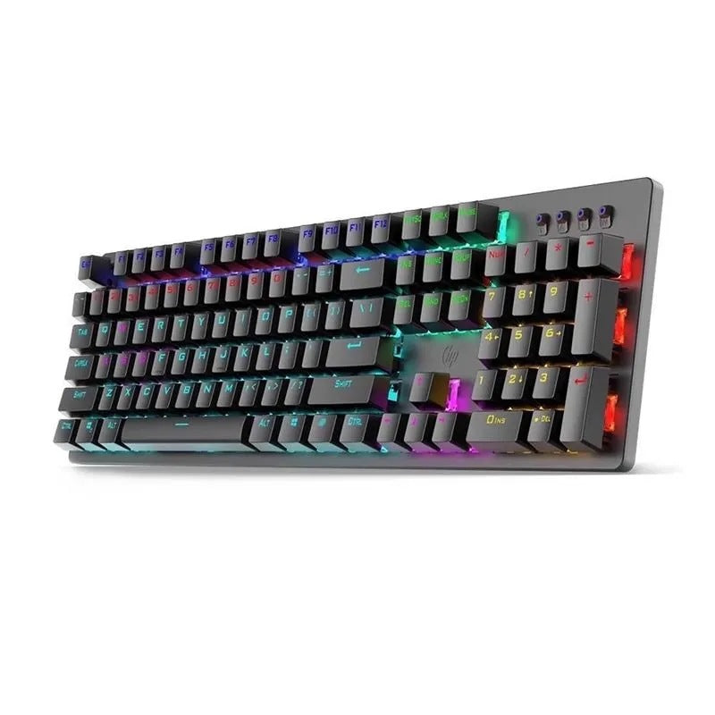 Hp gk100f mechanical keyboard, 104-key wired gaming keyboard for laptops and desktops, lol blue switch